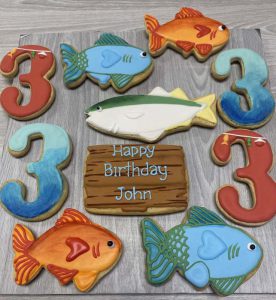 Sugar cookies in colorful fish shapes