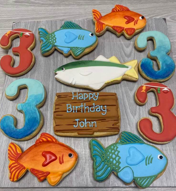 Sugar cookies in colorful fish shapes