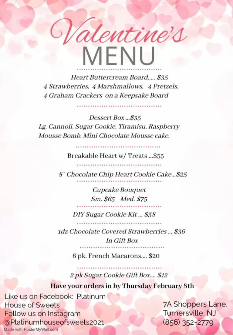 Platinum House of Sweets Menu Dessert Creations Turnersville, NJ